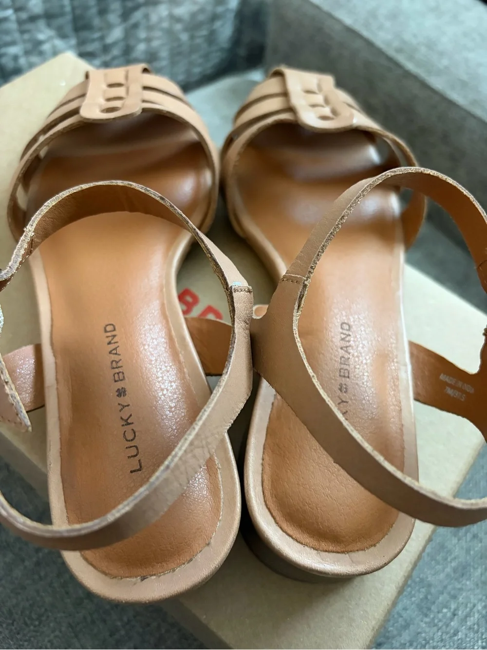 Women's “Lucky Brand” Tan Leather Strappy Sandals, Sz 7M